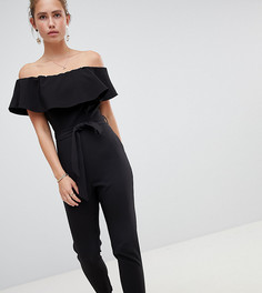 Комбинезон с широким вырезом и поясом Miss Selfridge - Черный