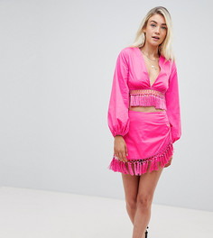 Пляжная юбка с запахом и кисточками PrettyLittleThing - Розовый