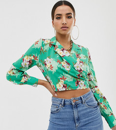 Блузка с запахом и цветочным принтом PrettyLittleThing - Зеленый
