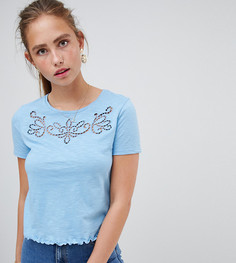 Синяя футболка с лазерной отделкой Miss Selfridge - Синий