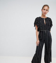 Комбинезон с блестящими полосками и расклешенными рукавами Miss Selfridge - Черный