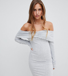 Платье мини в рубчик с открытыми плечами PrettyLittleThing - Серый