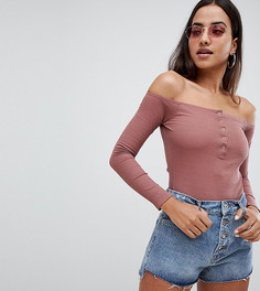 Боди в рубчик с открытыми плечами Missguided - Коричневый