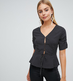 Блузка в горошек на пуговицах PrettyLittleThing - Черный