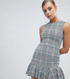 Платье мини в клетку с баской Missguided - Серый