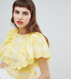 Топ на бретелях с баской и отделкой кроше River Island - Желтый