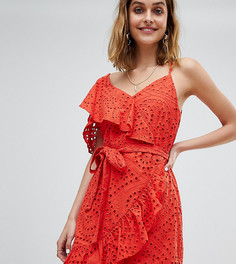 Платье с запахом, оборками и вышивкой ришелье River Island - Оранжевый