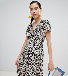 Чайное платье на пуговицах с леопардовым принтом New Look - Коричневый