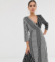 Монохромное платье миди в полоску и горошек Boohoo - Черный