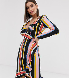 Платье с запахом в яркую полоску Boohoo - Мульти