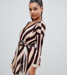 Блузка в полоску с поясом PrettyLittleThing - Белый