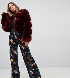 Широкие брюки с цветочным принтом PrettyLittleThing - Черный