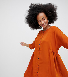Свободное платье мини на пуговицах Monki - Коричневый