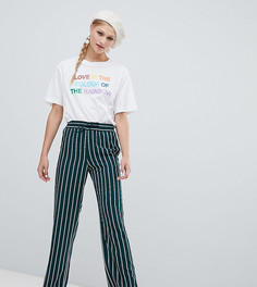 Зеленые широкие брюки в полоску Monki - Зеленый