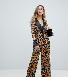 Атласные широкие брюки с леопардовым принтом Missguided - Белый