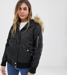 Бомбер с меховой отделкой на капюшоне New Look - Черный