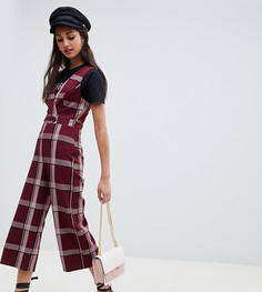 Бордовый комбинезон в клетку с пуговицами Miss Selfridge - Красный