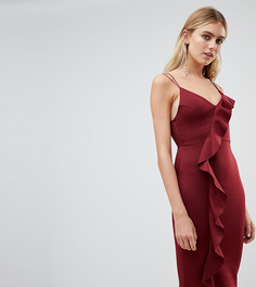 Бордовое облегающее платье с оборкой New Look - Красный