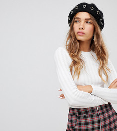 Топ кремового цвета в рубчик с круглым вырезом New Look - Кремовый