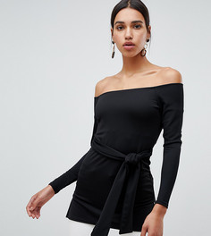 Черный топ с открытыми плечами и поясом River Island - Черный