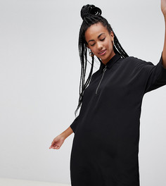 Черное oversize-платье мини с молнией на воротнике Monki - Черный