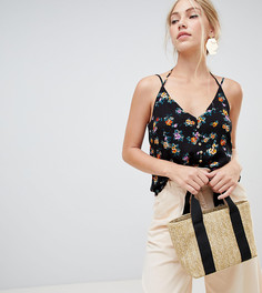 Топ на тонких бретельках с цветочным принтом Stradivarius - Черный