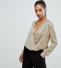 Атласная блузка с запахом в полоску Boohoo - Мульти