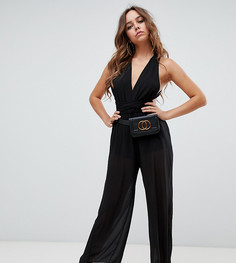 Черный комбинезон с широкими штанинами и перекрестной отделкой сзади Boohoo - Черный