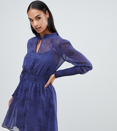 Синее шифоновое платье с завязкой на шее и цветочным принтом Boohoo - Мульти