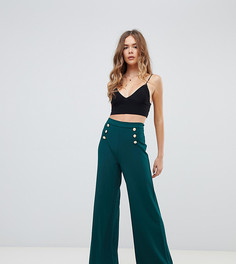 Зеленые брюки с широкими штанинами и пуговицами Boohoo - Зеленый