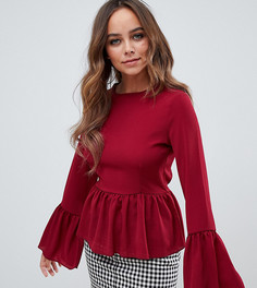 Бордовая блузка с баской и поясом PrettyLittleThing - Красный
