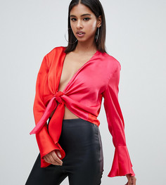 Двухцветная атласная блузка на завязке Missguided - Красный