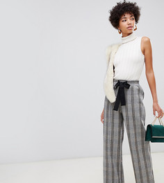 Брюки в клетку с широкими штанинами и завязкой на поясе River Island - Коричневый