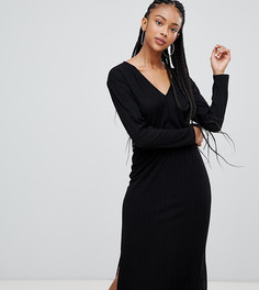 Платье с плиссировкой и V-образным вырезом Bershka - Черный