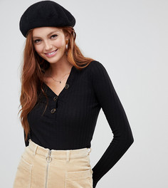 Топ в рубчик на пуговицах New Look - Черный