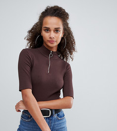 Топ с короткими рукавами и молнией Bershka - Коричневый
