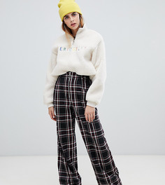 Брюки в клетку с широкими штанинами и молнией Bershka - Мульти