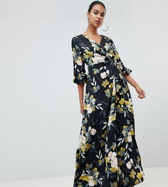 Платье макси с цветочным принтом и поясом PrettyLittleThing - Темно-синий