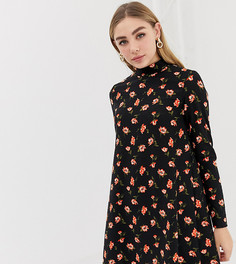 Платье-туника с цветочным принтом и высоким воротом Miss Selfridge - Черный