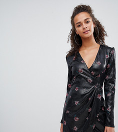 Платье с запахом и цветочным узором из пайеток Bershka - Бежевый