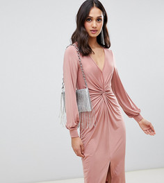 Розовое платье миди с узелком Miss Selfridge - Розовый