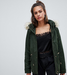 Зеленая парка с искусственным мехом на капюшоне Pull&bear premium - Зеленый