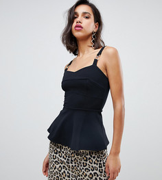 Черный топ на бретельках с баской River Island - Черный