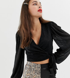 Плиссированный топ с завязкой Bershka - Черный