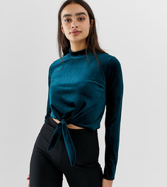 Зеленый бархатный топ с узлом Miss Selfridge - Зеленый
