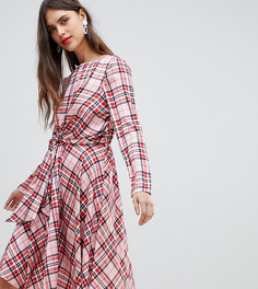 Платье миди в шотландскую клетку с узлом спереди River Island - Розовый
