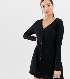 Черное платье мини в рубчик на пуговицах Boohoo - Черный