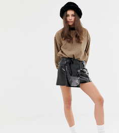 Лакированная виниловая юбка на пуговицах Bershka - Черный
