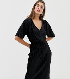 Плиссированное черное бархатное платье-футболка с завязкой на талии River Island - Черный