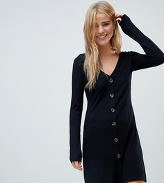 Свободное платье в рубчик с пуговицами Pull&bear - Черный